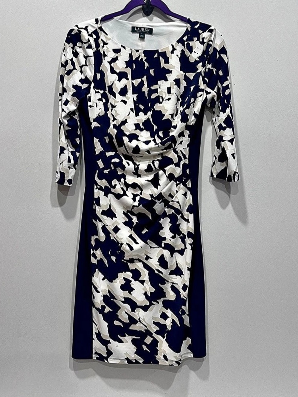 Lauren Ralph Lauren Abstract Ruched Mini Dress in Blue & White Size 4
